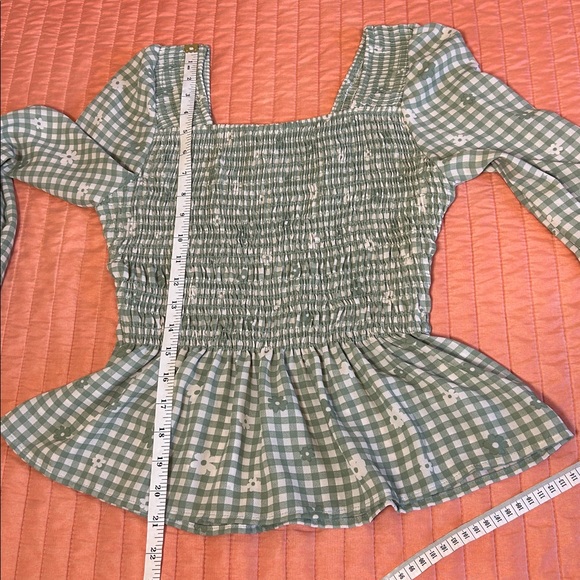 Altar’d State Green White Gingham Floral Smocked Women's Top size Small - Picture 11 of 14